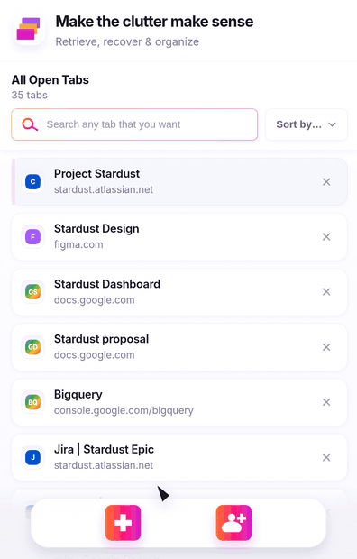 Animation showing Unmessy Tabs grouping related Chrome tabs into native tab groups